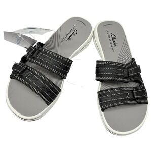 Clarks Breeze Piper H Black Slide Sandals Cloudsteppers Cushion Soft NWT Size 5M